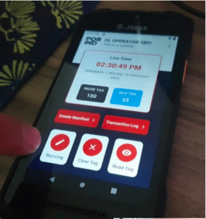 Aplikasi RFID PT Pos Indonesia pada perangkat Zebra.